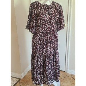 Draper James  Elbow Sleeve Popover Dress Black Floral Floral Size L. Brand New